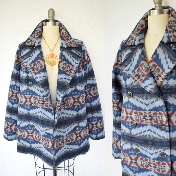 Pendleton Aztec southwest blanket pea coat jacket - Picture 2 of 8